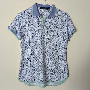 Polo Ralph Lauren women's SP Blue kaleidoscope tile golf workout top.